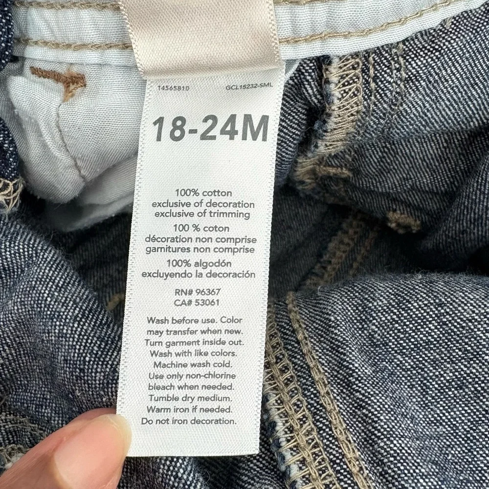 OshKosh B'gosh Kids Unisex Blue Denim Overalls 18-24 Months Classic Snaps Cotton